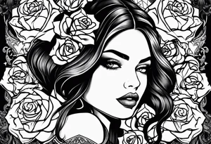 Beautiful woman roses full head tattoo idea
