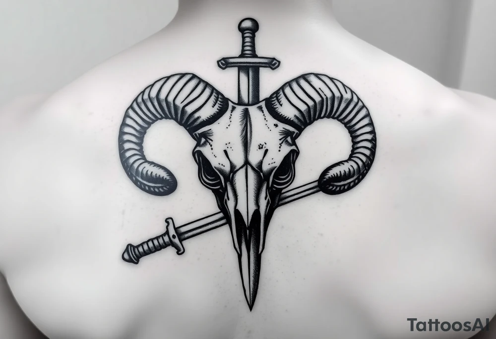 Ram skull with sword through it tattoo idea