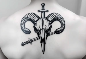 Ram skull with sword through it tattoo idea