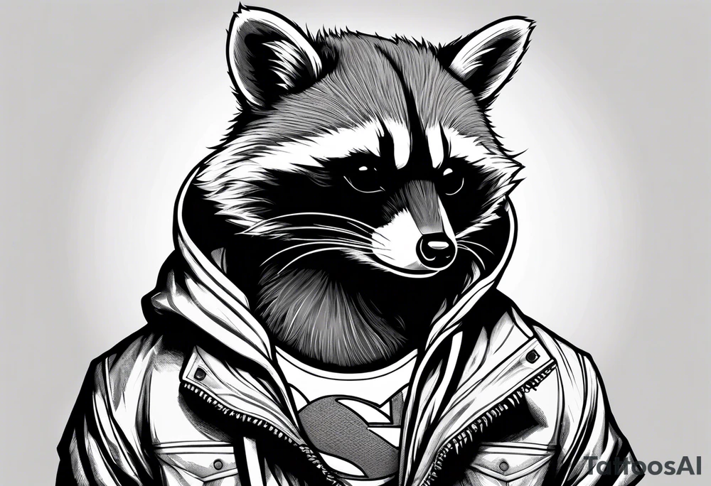 raccoon wearing a Superman hoodie tattoo idea