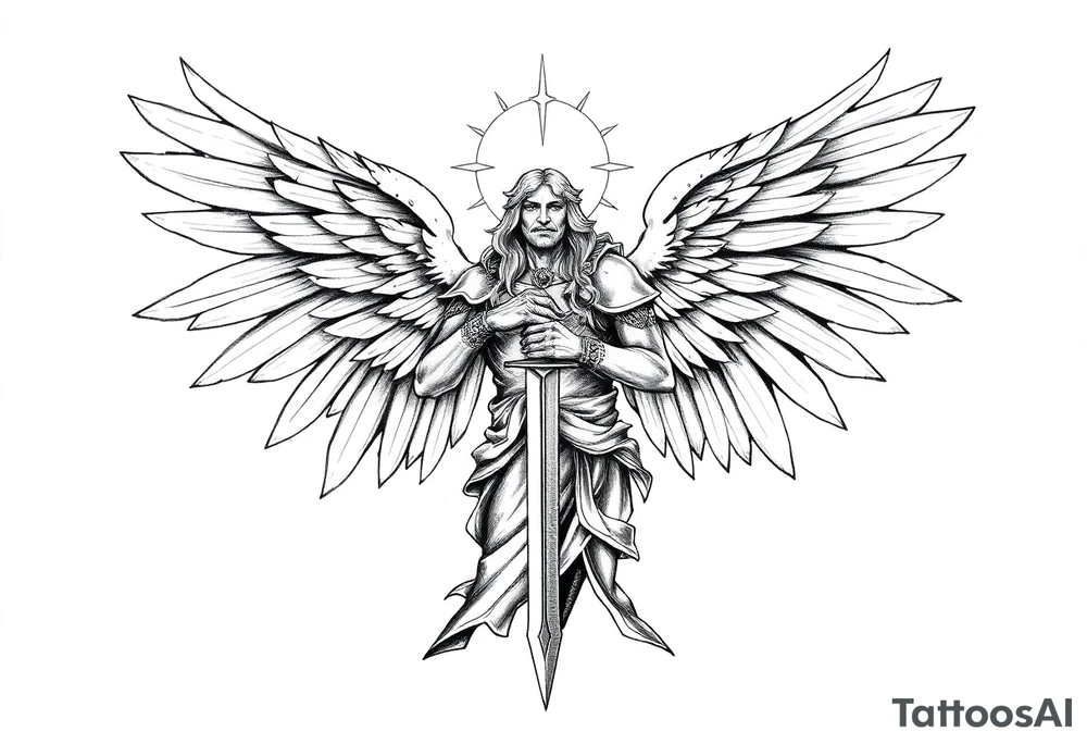 Holy Archangel, Biblical, Christianity, Heavenly Army, Hebrew, Guards of Christianity, Holding a sword, having six wings, seraphim tattoo idea