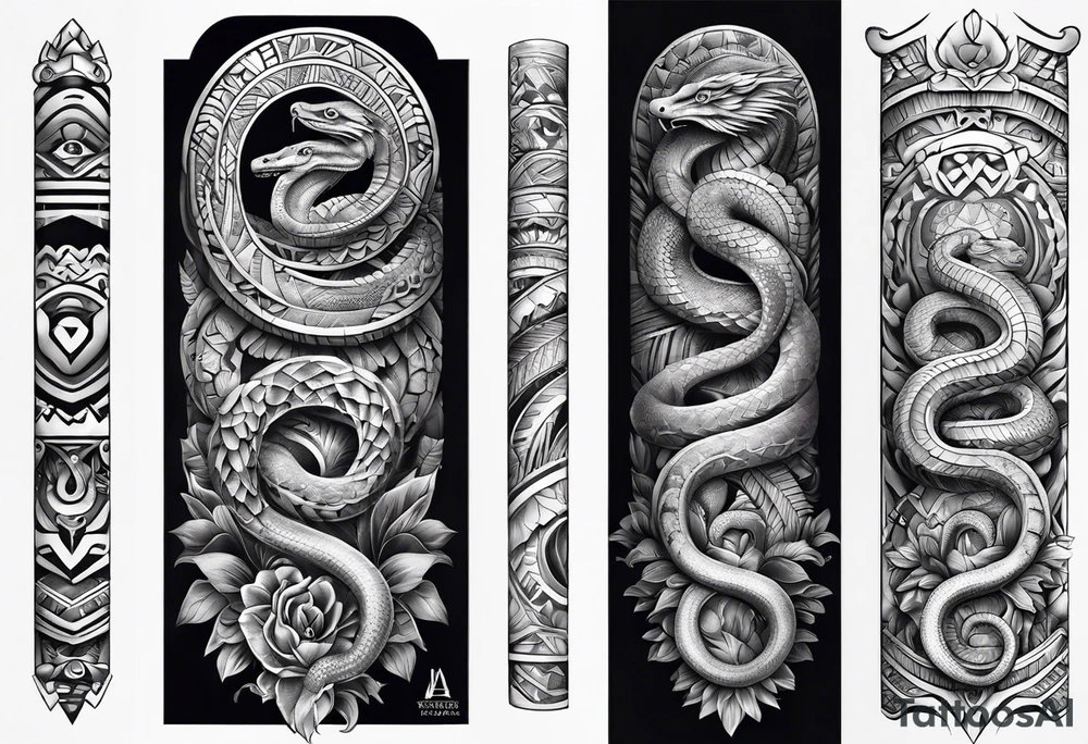 aztec kukulkan snake sleeve tattoo idea