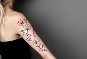 Carnation, Snowdrop, Larkspur, Water Lily, Daffodil, Clover tattoo idea