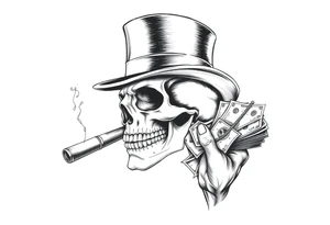 skull with mustache,a big cigar in his mouth,a top-hat on his head and alot of money in a hand. tattoo idea