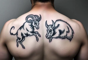 ram and a bull fighting tattoo idea