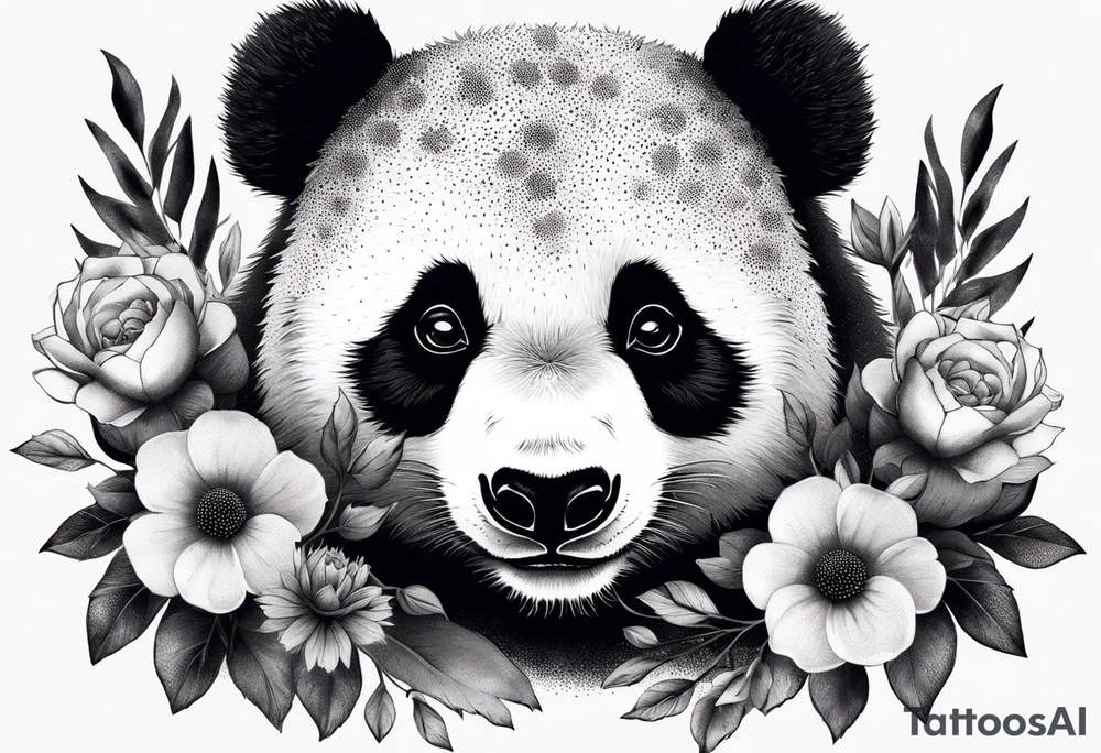 Punk Panda with flowers tattoo idea