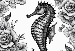 seahorse on white background, black and white fit in picture tattoo idea