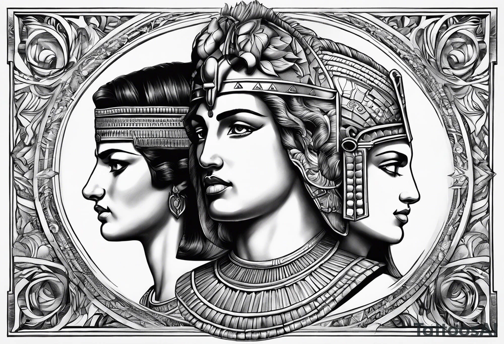 Alexander the Great & Cleopatra back to back just the head tattoo idea
