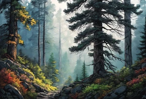 Forest trees smoke tattoo idea