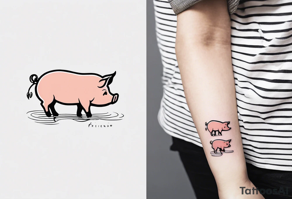 minimalist tattoo of a cute pig or piglet that contains text: "friends. not food" tattoo idea