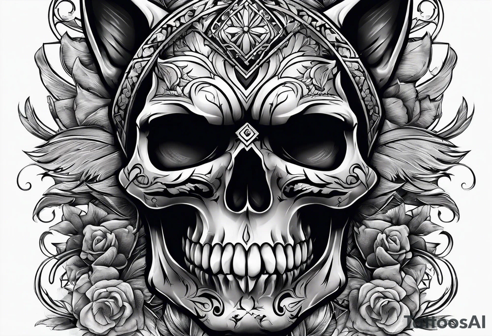 Skull with wolf tattoo idea