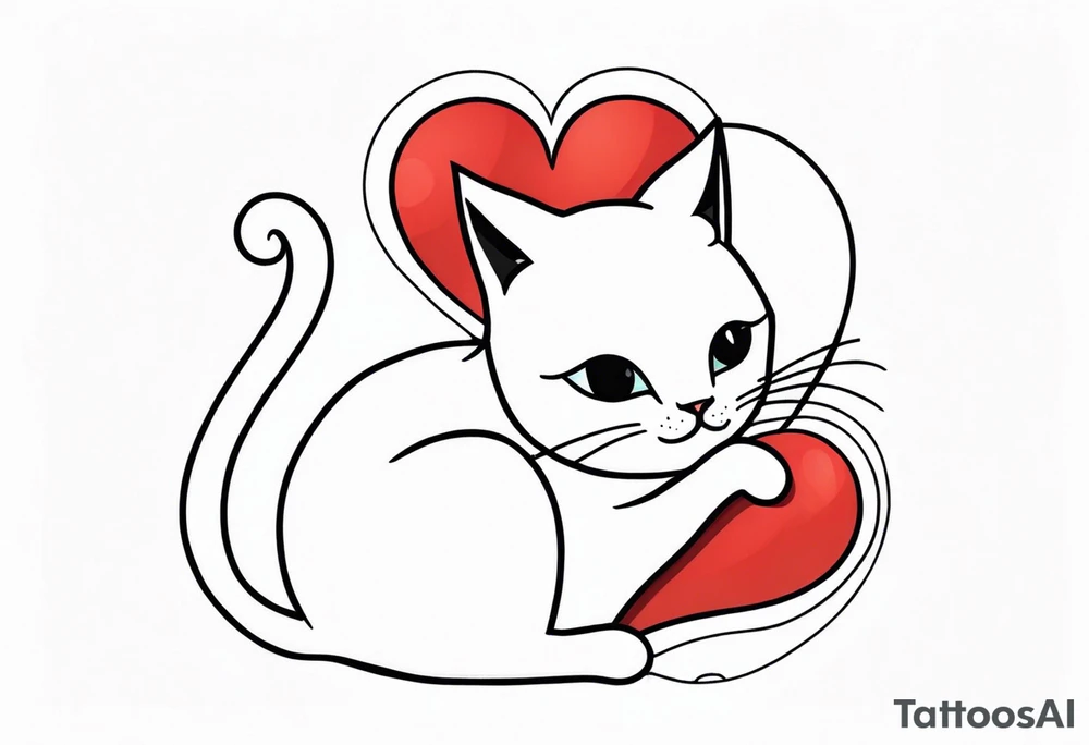 Cat hugging a heart full body tattoo idea
