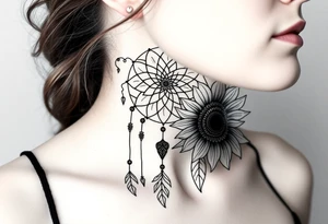 Sunflowers and roses dreamcatcher tattoo idea