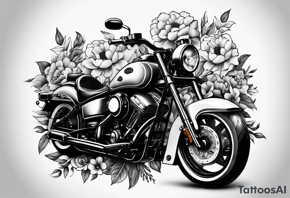 a drawing fo a floral motorcycle tattoo idea