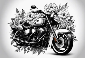 a drawing fo a floral motorcycle tattoo idea