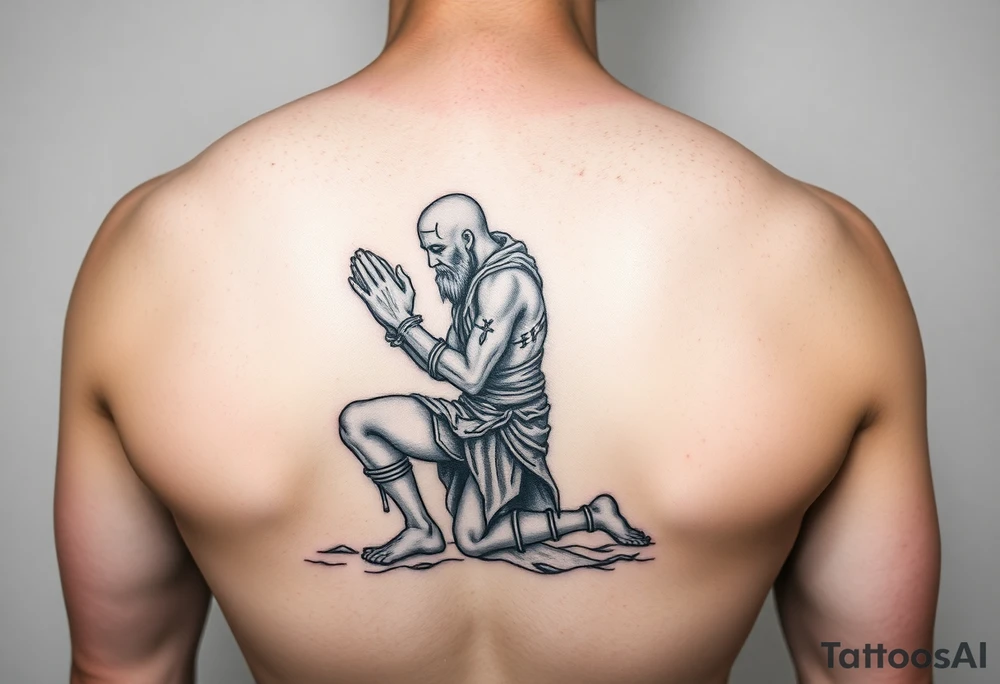 Exhausted praying warrior on one knee tattoo idea