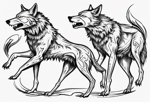 stick figures of two wolves dancing on their hind legs. tattoo idea