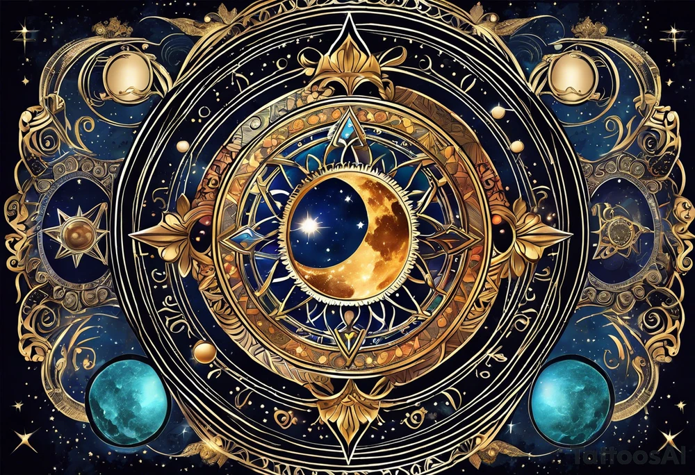 Astrology, Cancer & Aquarius, Natal Chart, angelic, vision, yin yang, the moon, the sun, Uranus, Pluto, spiritual third eye, mystical armband tattoo idea