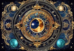 Astrology, Cancer & Aquarius, Natal Chart, angelic, vision, yin yang, the moon, the sun, Uranus, Pluto, spiritual third eye, mystical armband tattoo idea
