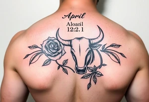 Calendar with the date 12th of April with a rose and a Spanish bull tattoo idea