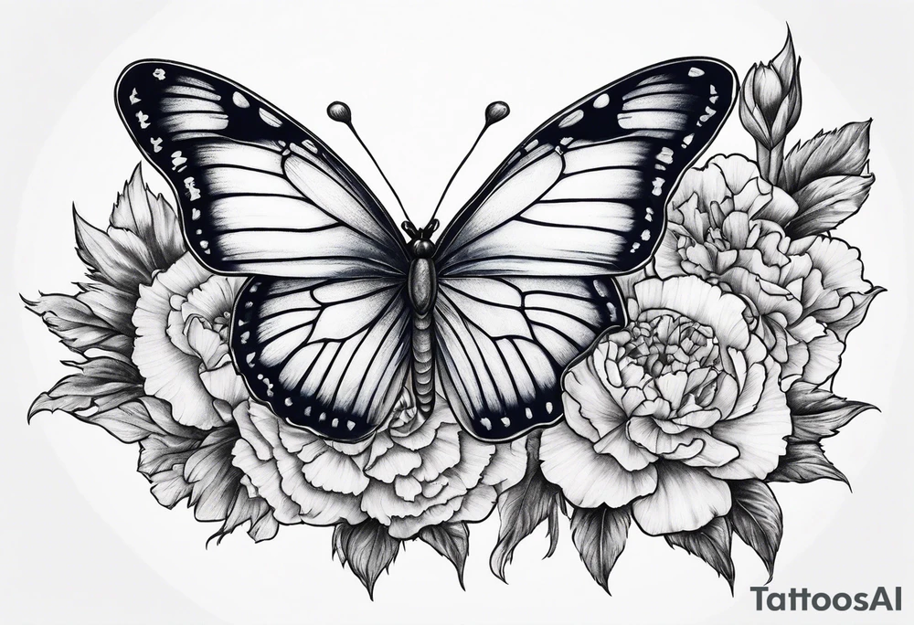 carnations blue butterfly moon tattoo idea
