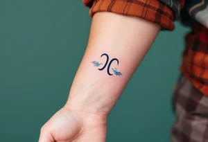 A minimalist Aquarius glyph, surrounded by soft watercolor waves in hues of turquoise, indigo, and silver. tattoo idea