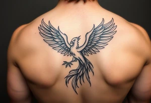 magnificent phoenix rising from golden flames with trailing embers tattoo idea