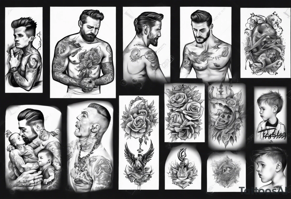 Father leading his son tattoo idea