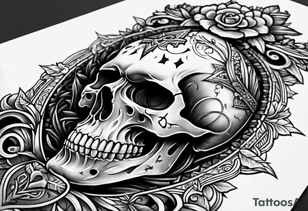 cross on top of a skull tattoo idea
