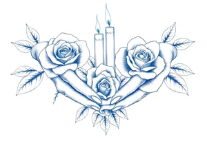 Two hands, two roses, two candles, blue tattoo idea