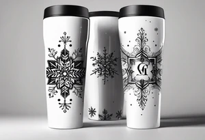 Christmas 2024 personalized name banner on a 20 oz tumbler minimalist snowflake motif tattoo idea