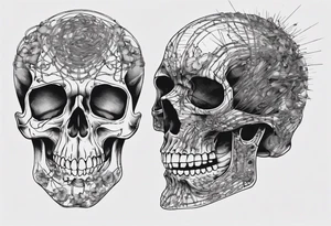 Skull covered in wires tattoo idea