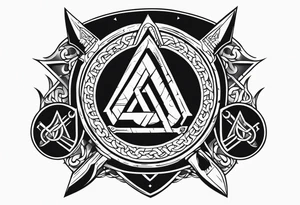 Valhalla shield sword axe Valknut fire tattoo idea