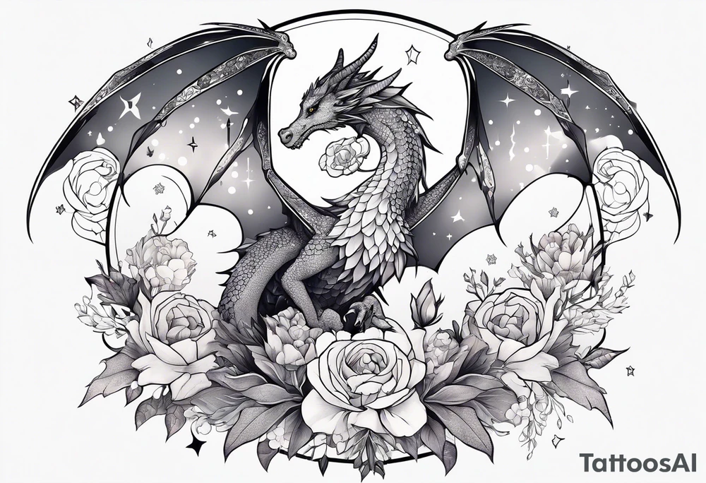 Constellation, wing , snow , cross , dragon female japan kawaii , flower tattoo idea