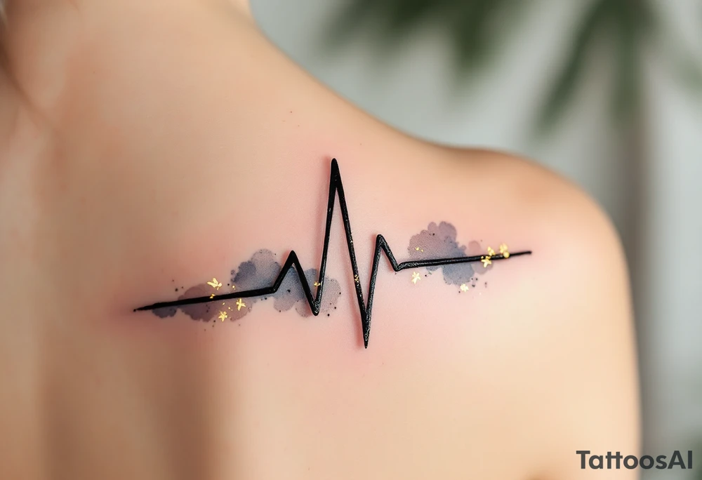 A subtle black EKG waveform with gold leaf accents, symbolizing prosperity and the heartbeat of success. tattoo idea