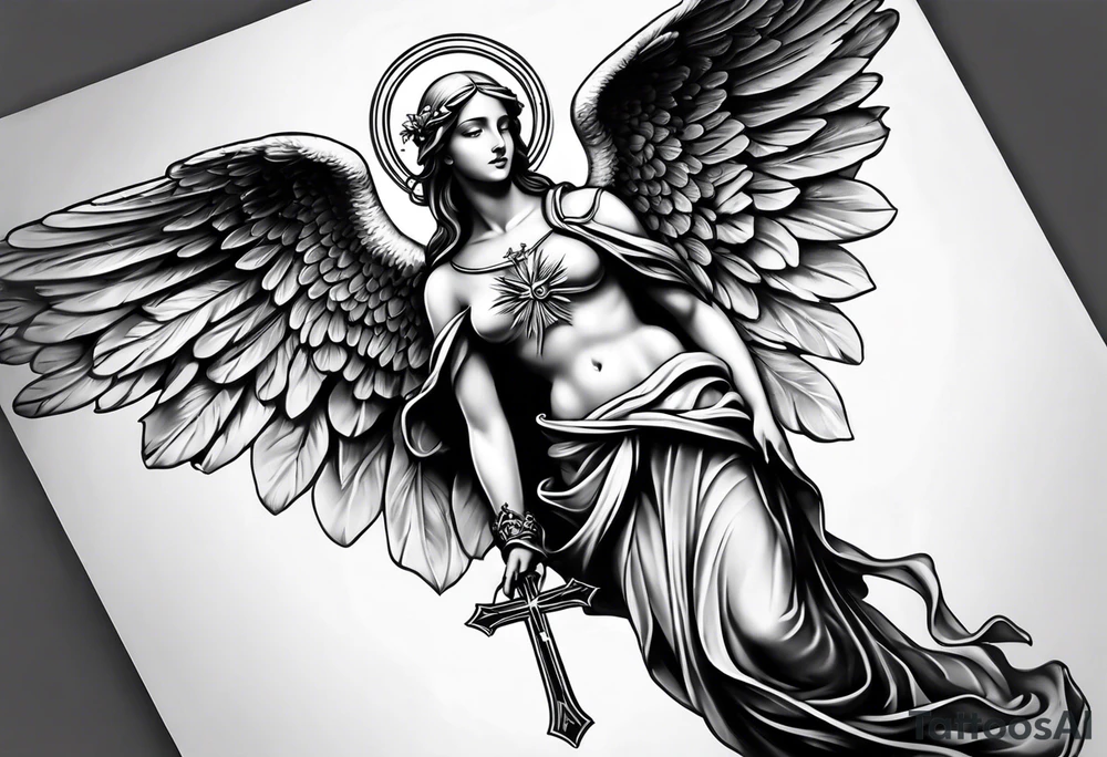 Catholic tattoo angel sleeve tattoo idea