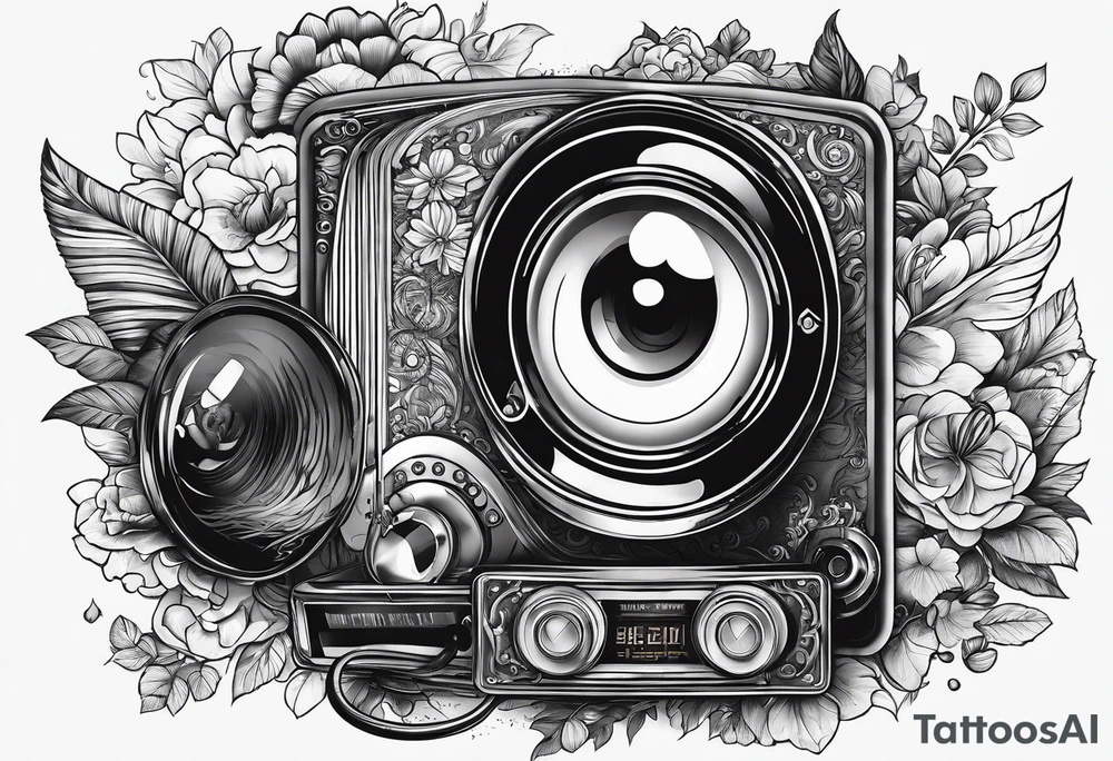 vintage theme phone, music, book tattoo idea