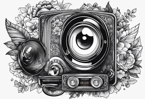 vintage theme phone, music, book tattoo idea