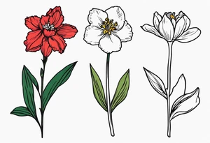Two carnations, Two daffodils, One snowdrop, One hawthorn flower, Two honeysuckle blooms, tattoo idea