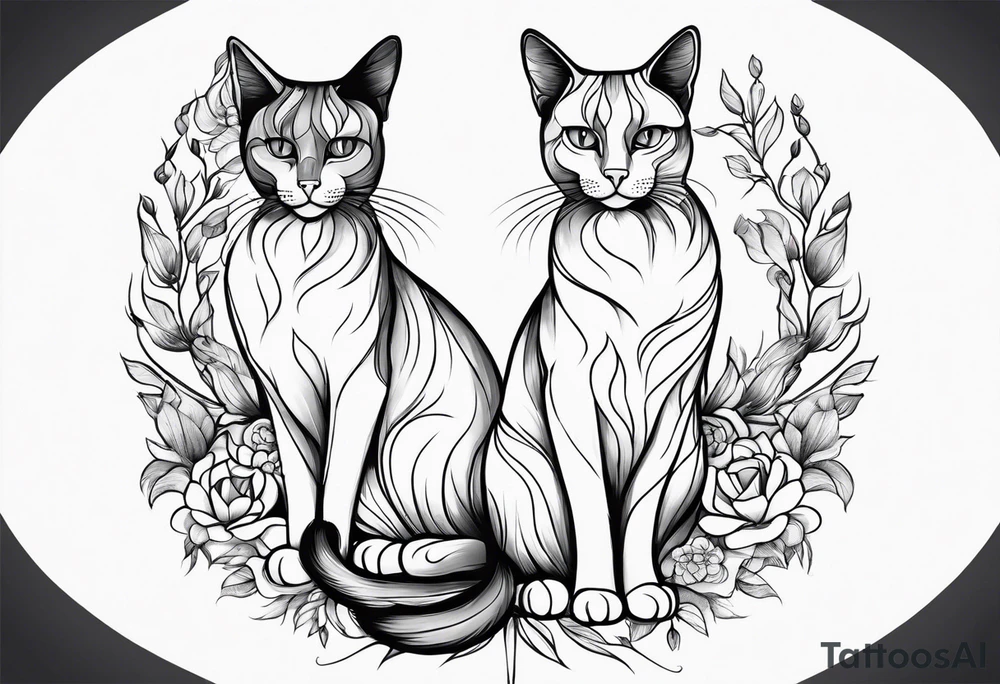 Two cat outline. One gray and one black tattoo idea