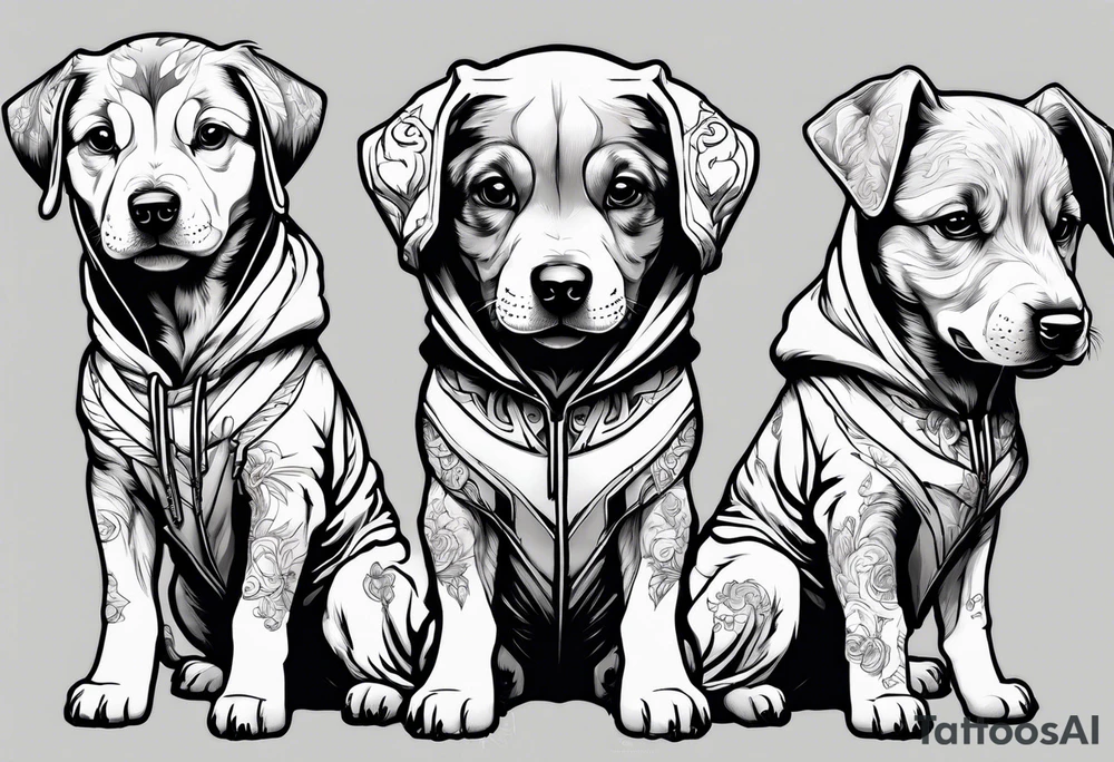 Curberus puppy wearing a hoodie tattoo idea