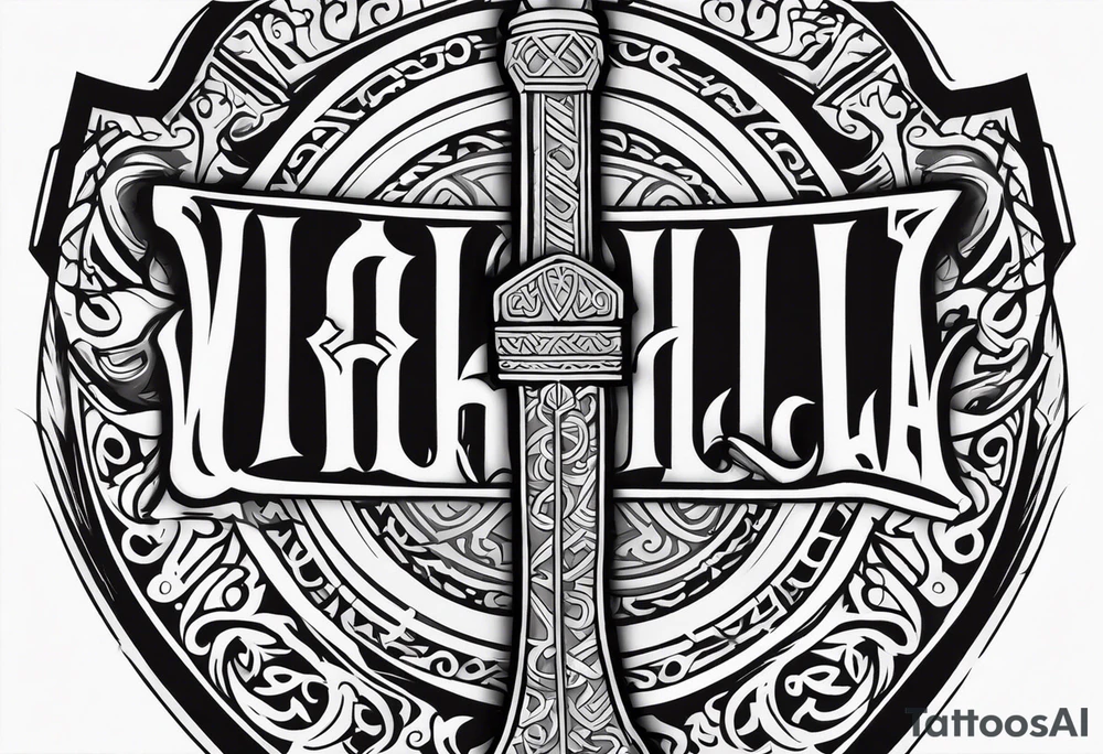 Valhalla viking gods shield hatchet sword tattoo idea