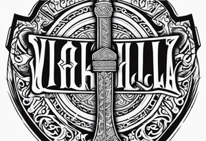 Valhalla viking gods shield hatchet sword tattoo idea