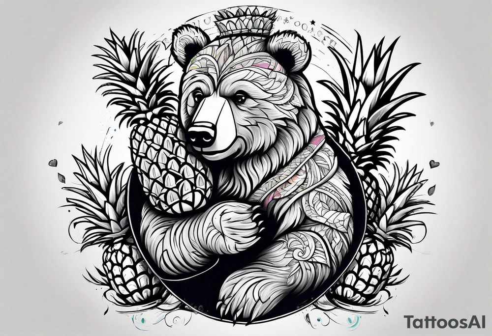 bear hugging pineapple tattoo idea