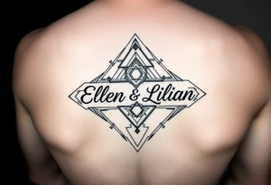 Geometric symetric with Ellen and Lilian names hidden tattoo idea