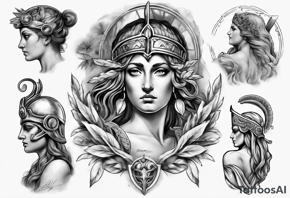 realistic Athena greek mythology tattoo idea