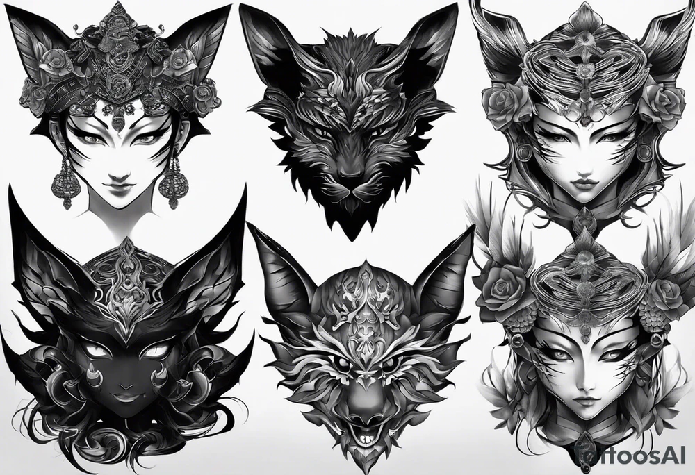 The Japanese say you have three faces. The first face, you show to the world. The second face, you show to your close friends and your family. The third face, you never show anyone.

make it for a chest piece and make it darker tattoo idea