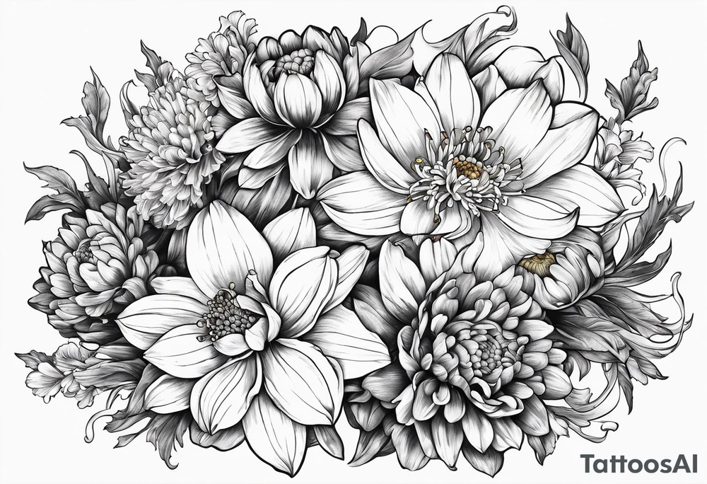 Narcissus and chrysanthemum intertwined tattoo idea