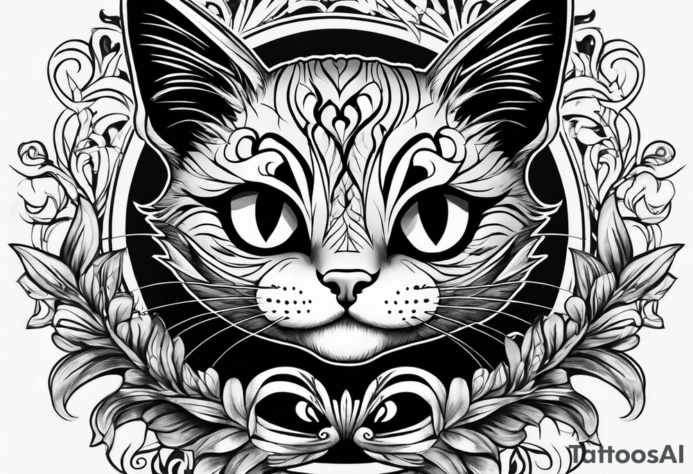 Cute Maine coon kitten dressed like Cheshire cat tattoo idea