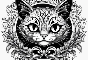 Cute Maine coon kitten dressed like Cheshire cat tattoo idea